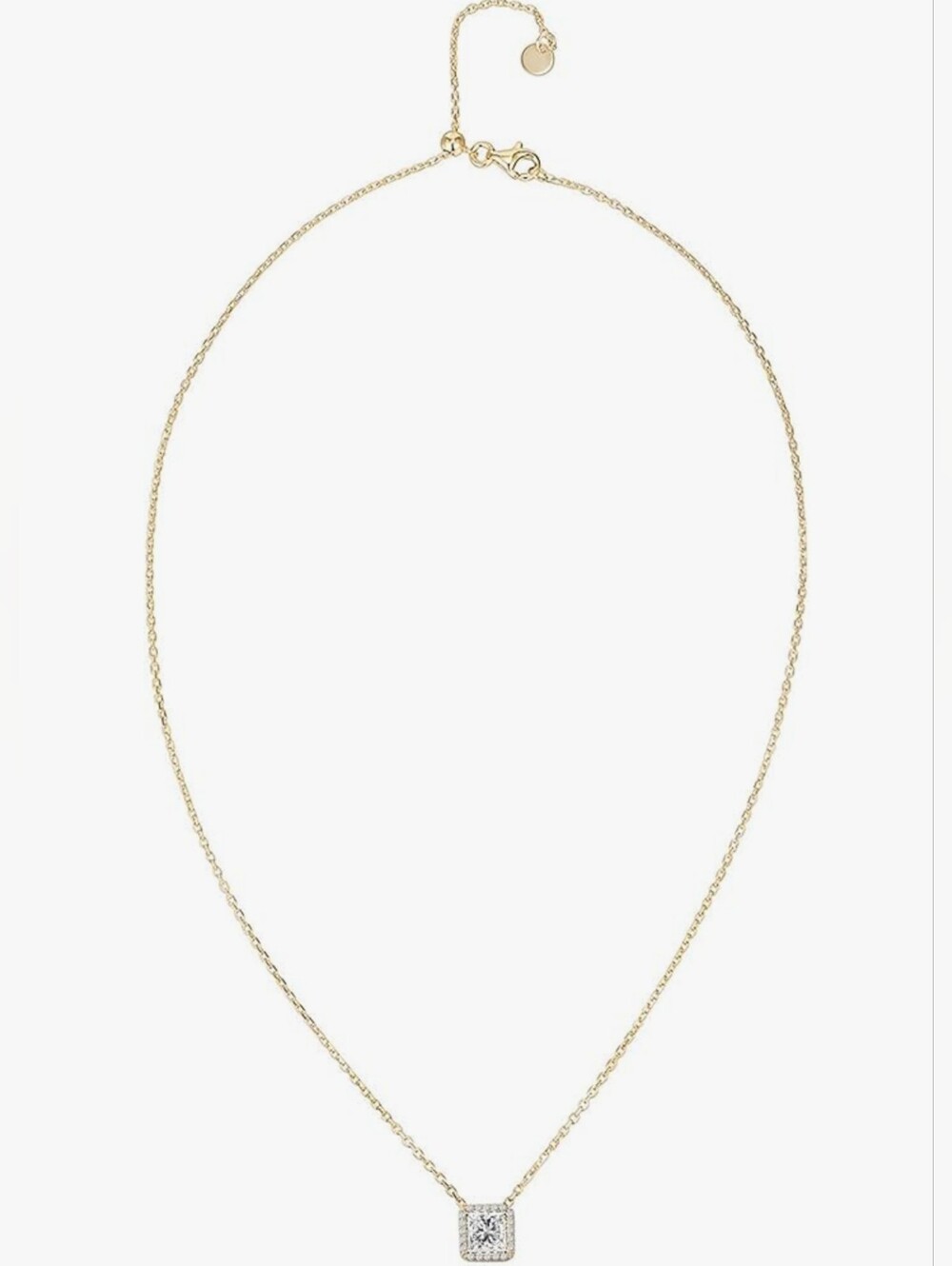 14K Gold Plated Post Faux Diamond Round Solitaire Pendant Halo Necklace